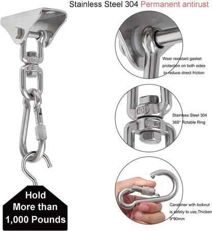 Hammock Hanging Chair Hardware kit, 1000LB Capacity Heavy Duty 360°Rotate Swing Antirust Stainless Steel 304S Safety Lock Carabiner Hooks for Swing Set,Chair,Yoga,Multiple Indoor Outdoor Gym,Sandbag