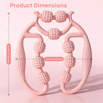 Multi-Function Body Massage Roller, Pink 9-Wheel Design, 26cm/10.24inch, for Neck Thigh Waist Arm Massage, Yoga Fitness Tool
