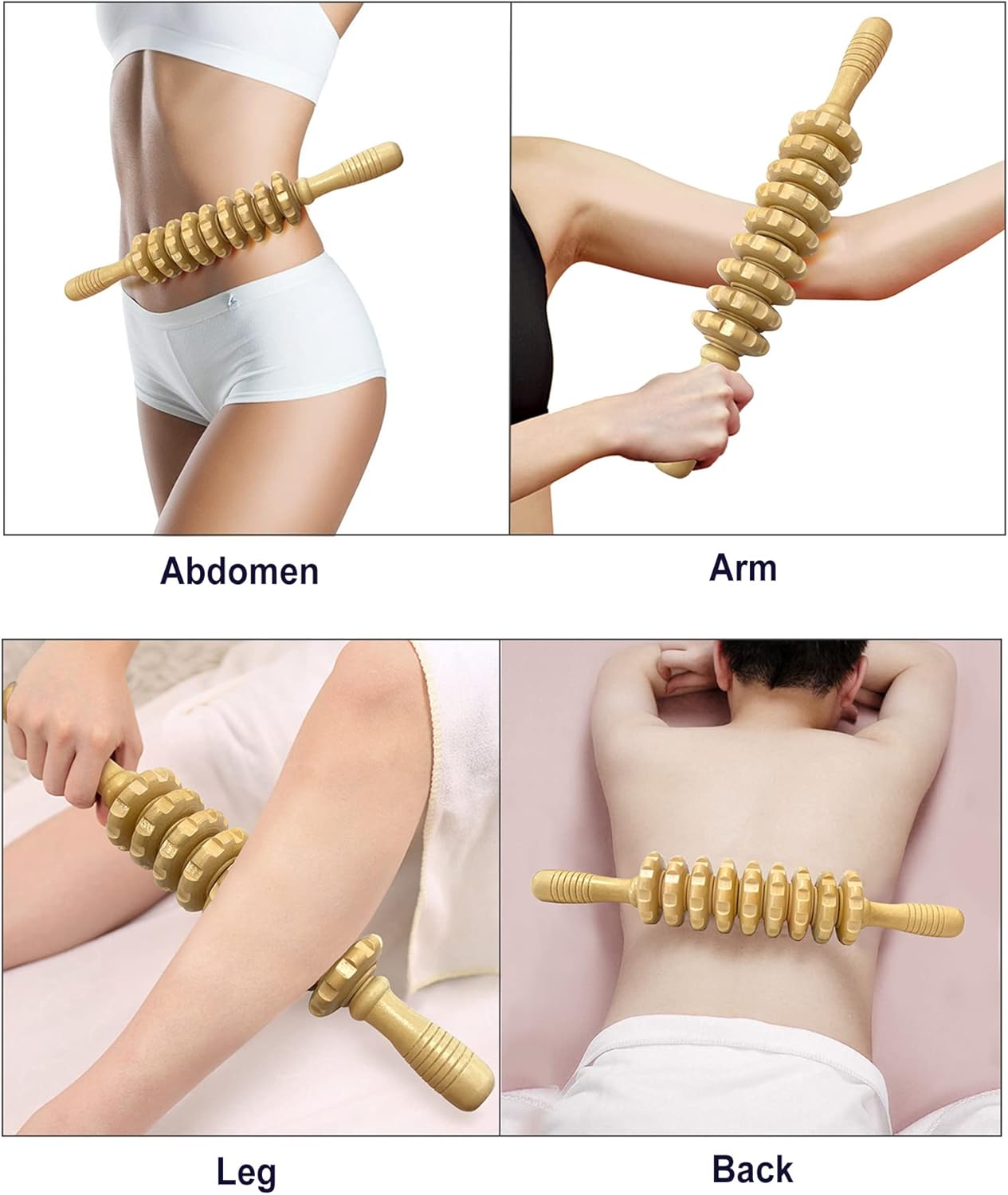 Wooden Massager Handheld Roller Trigger Point Massager Stick for Fascia, Cellulite, Muscle & Abdomen , Body Therapy Massager, Muscle Belly Relief Tool…