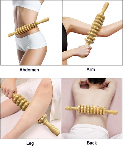 Wooden Massager Handheld Roller Trigger Point Massager Stick for Fascia, Cellulite, Muscle & Abdomen , Body Therapy Massager, Muscle Belly Relief Tool…