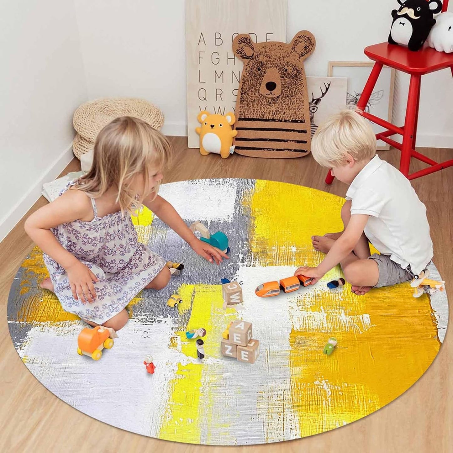 Orange Round Area Rug for Living Room 6 ft Abstract Modern Contemporary Rug Carpet Floor Mat Yoga Mat for Boys Girls Playroom Home Decor 6 ft