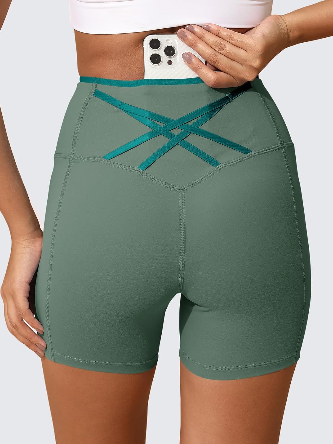 Aoysky Womens Workout Biker Shorts 5" Color Block High Waisted Yoga Athletic Shorts