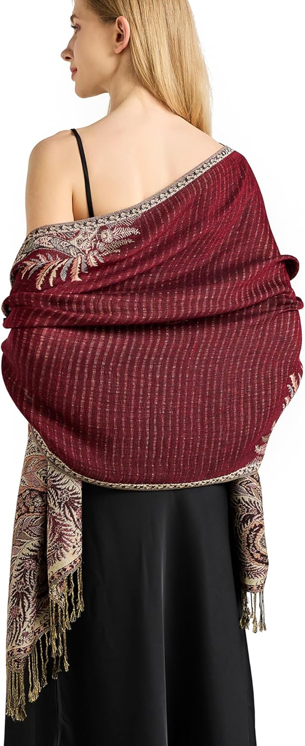vimate Silky Paisley Pashmina Shawl Scarf-Women's Soft Double-side Jacquard Pashminas Wrap for Evening Dress Travel Shawl
