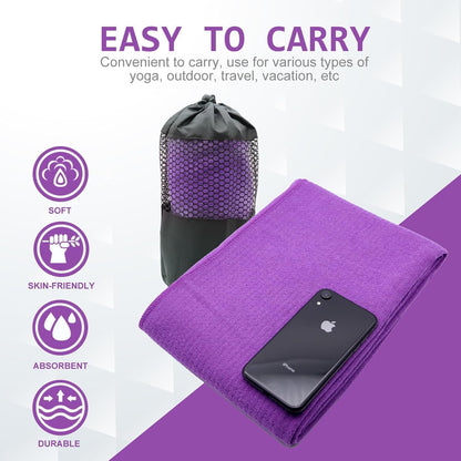 Hot Yoga Towel - Microfiber Non Slip Yoga Mat Towel with Grip Dot Sweat Absorbent Towel for Hot Yoga, Pilates and Fitness 72" x 24", Purple