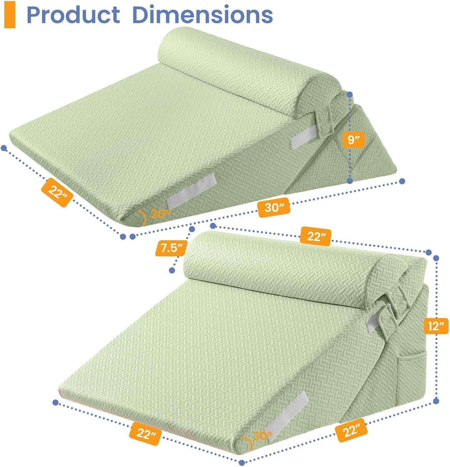 Sasttie Wedge Pillow Set for After Surgery, 2PCS Adjustable Bed Wedge Pillow Headboard with Memory Foam Neck Cushion – for Acid Reflux, Sleeping, Neck & Back Support, Dark Grey