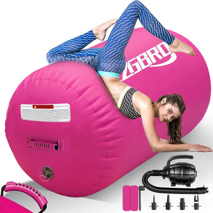 CZGBRO Gymnastics Barrel Air Roller with Pump, Inflatable Tumbling Equipment Air Mat Octagon Mat for Backhandspring Training Cheerleading Home Use