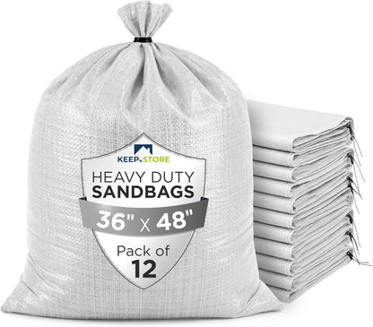 Heavy Duty Sand Bags Pack of 3, White Empty Sandbags with Built-In Ties, Woven Polypropylene UV Protection 1600 Hours, Fillable Sand Bags for Flood Control, Weight, 10x14 inches, 15 Pounds Volume