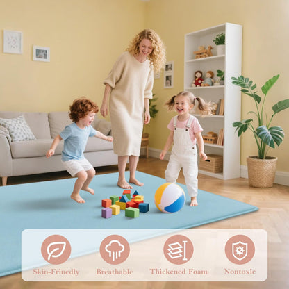 PapaMama Baby Play Mat,1.3" Thick Memory Foam 50x50 Soft Velvet Playpen Mat for Kids,Infants,Toddlers,Tummy Time Crawling Mats with Non-Slip Bottom,Yoga,Tatami,Nursery Rug(Sky Blue)