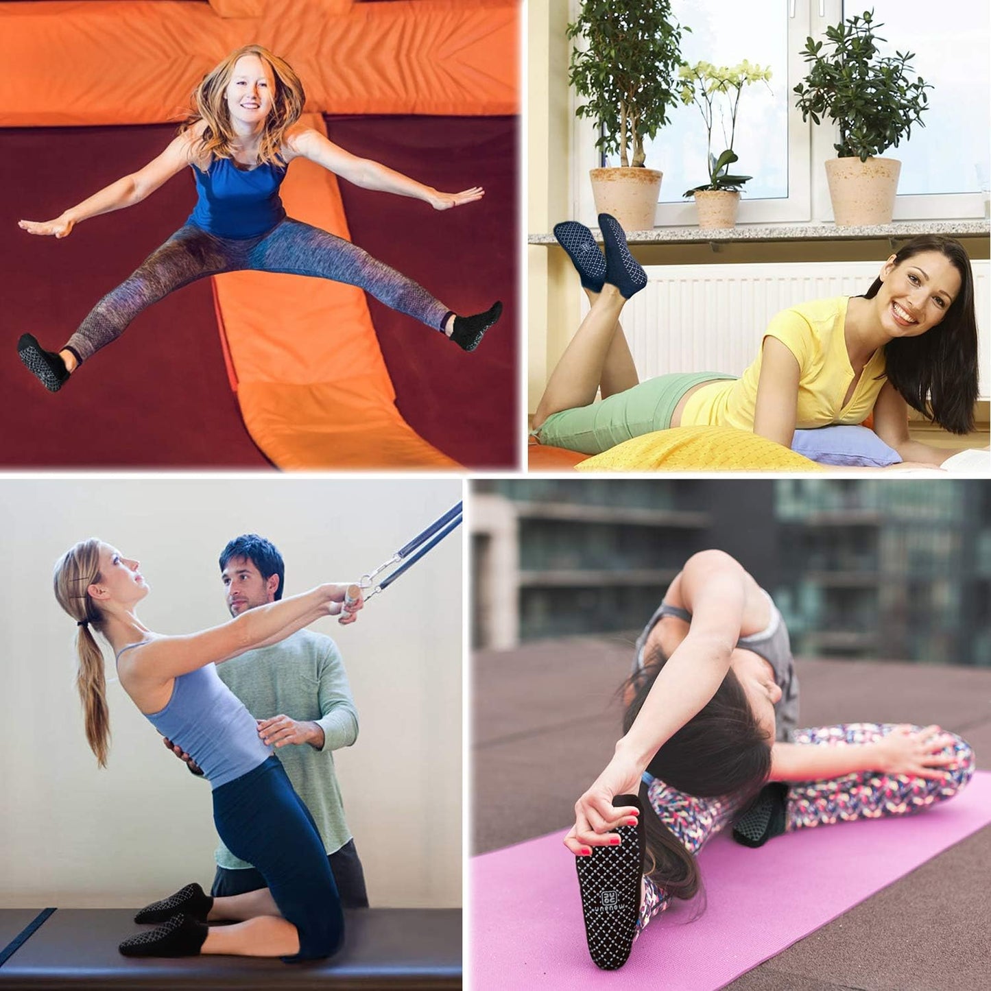 unenow Unisex Non Slip Grip Socks with Cushion for Yoga Pilates Barre Home & Hospital
