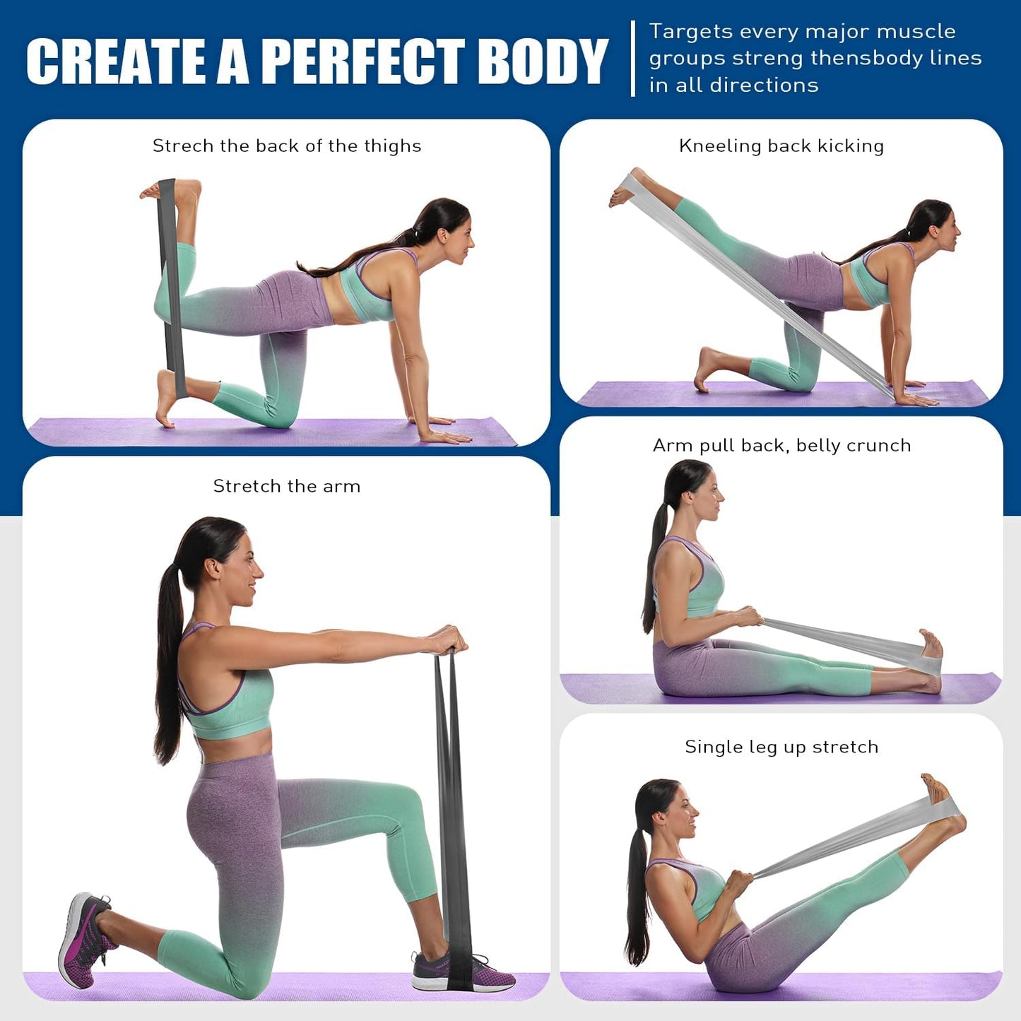 HPYGN 3 Levels Non-Latex Exercise Bands for Physical Therapy & Yoga, Professional Resistance Bands Set for Working Out, Strength Training, Pilates & Rehab, TPE Elastic Stretch Bands for Seniors, Women
