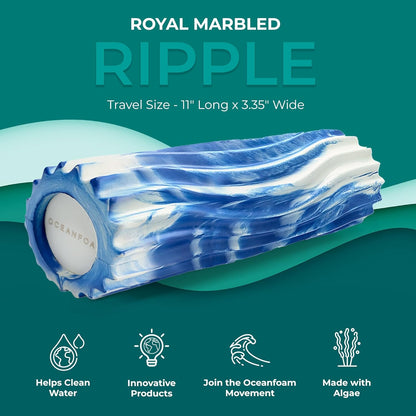 Oceanfoam Ripple Travel Foam Roller (11" x 3.35") Firm Mini Foam Roller for Physical Therapy, Deep Tissue Massage, Back Pain - High Density, Ergonomic Wave Textured - Yoga, Pilates, Exercise (Natural) - Colors A