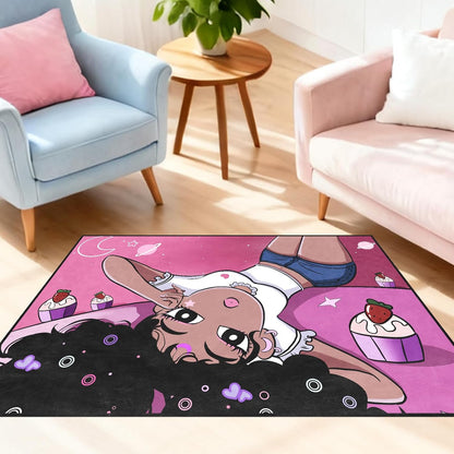 Black Girl Area Rug for Bedroom African Black Girls Floor Rugs for Living Room Playroom Cartoon Art Home Decor Soft Yoga Mats for Women Afro Purple 47" x 31" (2.7 x 3 Feet)