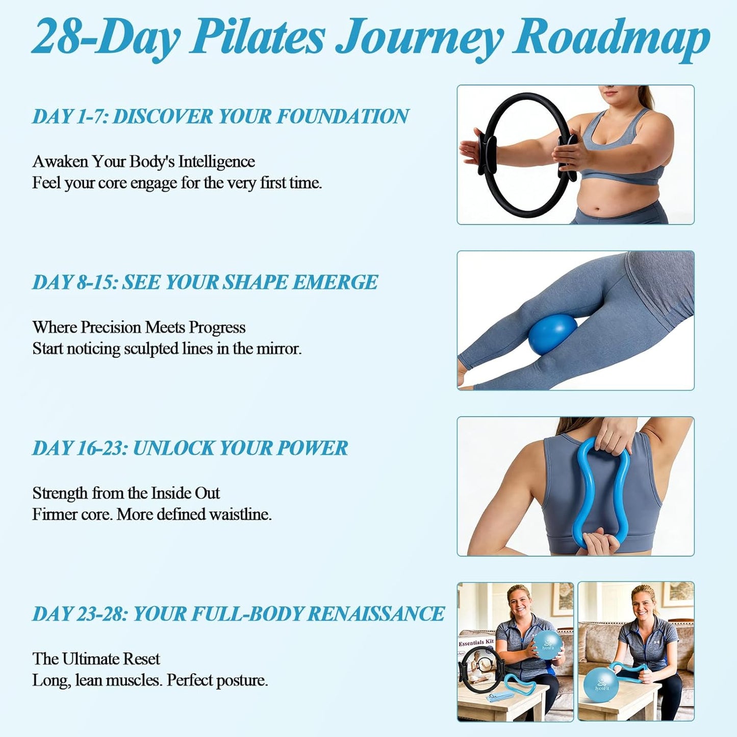 Pilates Ring and Small Ball Set for Women with 5 Resistance Bands, 14 inch Magic Circle Home Workout Essentials Starter Kit for Beginners, Yoga Sets for Full Body Toning Shape