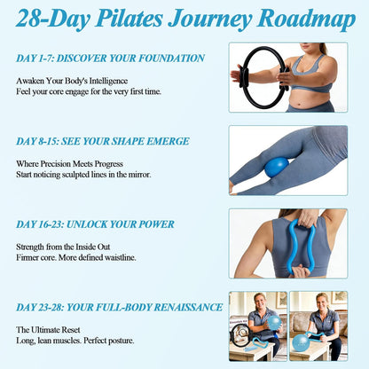Pilates Ring and Small Ball Set for Women with 5 Resistance Bands, 14 inch Magic Circle Home Workout Essentials Starter Kit for Beginners, Yoga Sets for Full Body Toning Shape