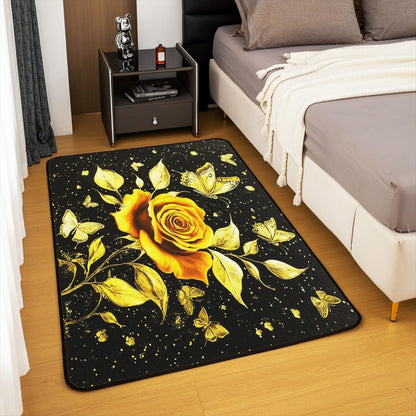 Feelyou Floral Rose Indoor Floor Mat Set,Romantic Blue Rose Rugs for Living Room Bedroom Area Rug 3x5,Boys Girls,Botanical Flower Rose Accent Rug Doormats Floor Mat for All Season