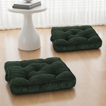 Meditation Floor Cushion, 22x22 Tufted Floor Pillow for Adults, Square Large Meditation Cushion Pillow, Green Corduroy Sitting with Handle, Yoga Seating for Tatami, 1Pack