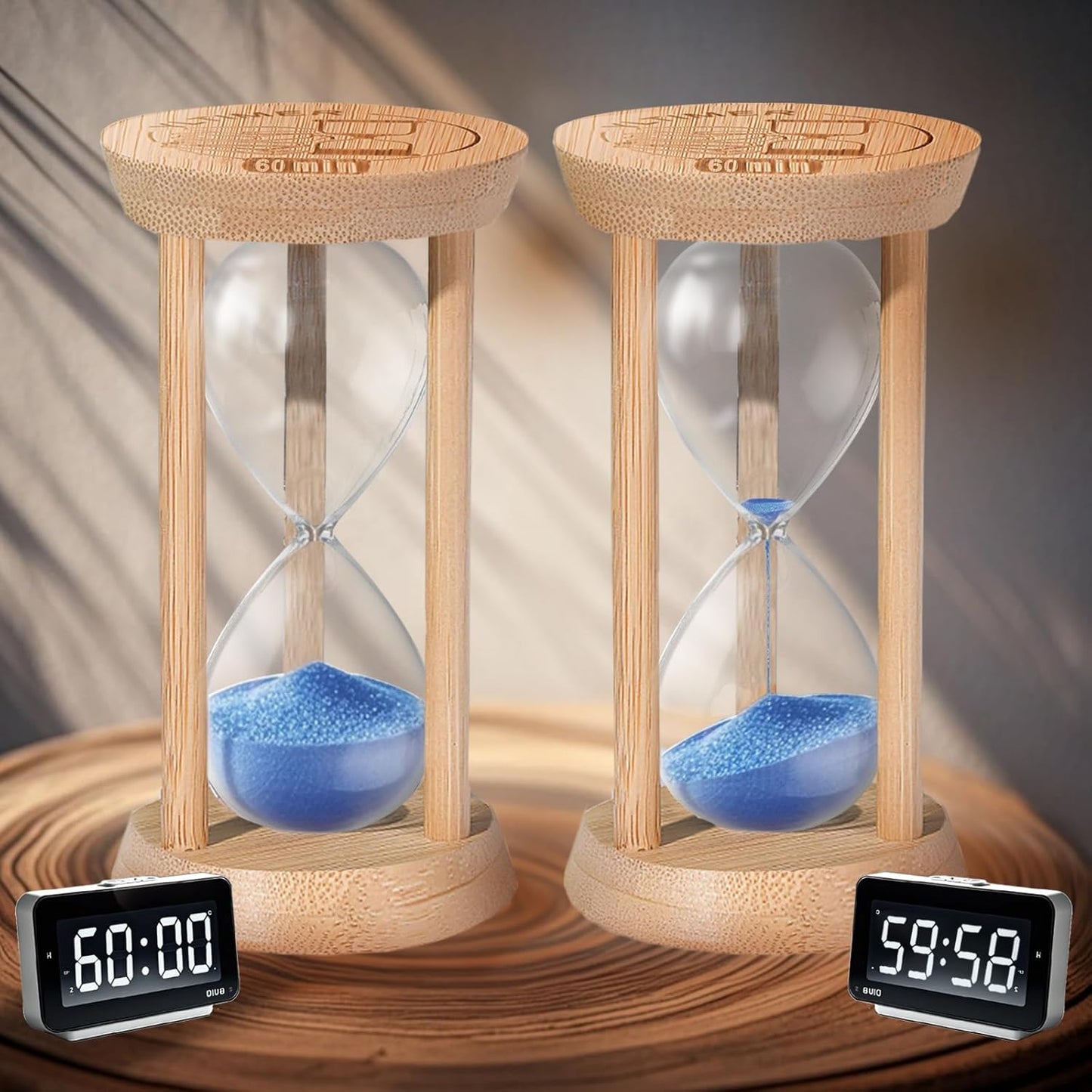 20 Minute Wooden Sand Timers,Large Bamboo Gold Sand Hourglass for Productivity, Meditation & Decor, 20 Min Reloj De Arena Sand Watch for Kitchen, Office, Game, Classroom, Yoga