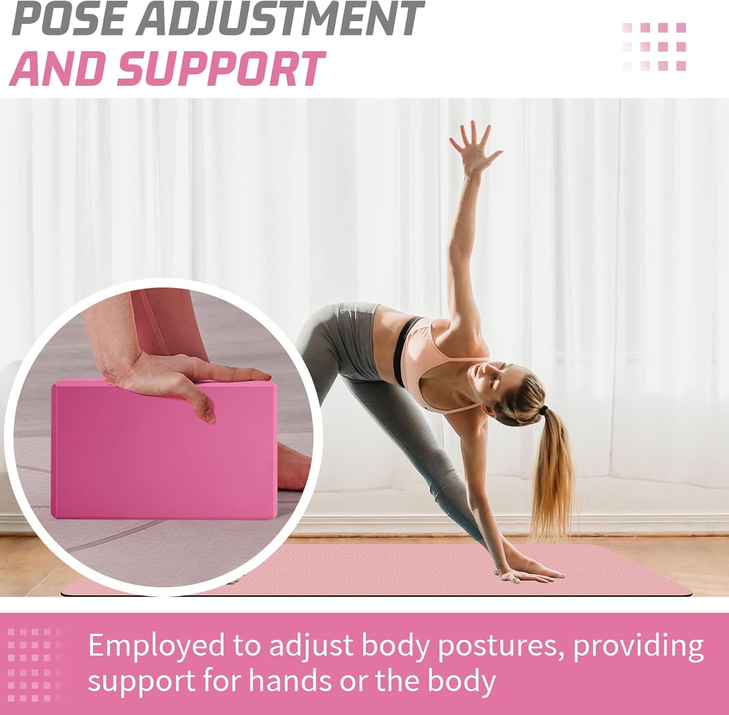 Yoga Blocks 2 Pack 3x6x9IN Foam Block Supportive Latex-Free with Stretch Band, Non-Slip Exercise Blocks for Pilates, Meditation, Balance, Stretching and Deep Poses