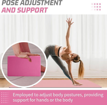 Yoga Blocks 2 Pack 3x6x9IN Foam Block Supportive Latex-Free with Stretch Band, Non-Slip Exercise Blocks for Pilates, Meditation, Balance, Stretching and Deep Poses