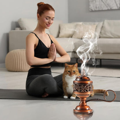 Gold Incense Burner with Tong – Frankincense Charcoal Incense Stand Aromatherapy, Yoga, Spa, Home Decor, and Church Use – Compact & Durable Bakhoor Holder