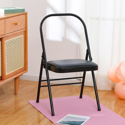 RattanView Yoga Auxiliary Chair with Lumbar Back Support Backless Folding Metal Foldable Flexibility Exercise Chair Balance Handstand Training Tool for Back Pain Relieving Strength Training