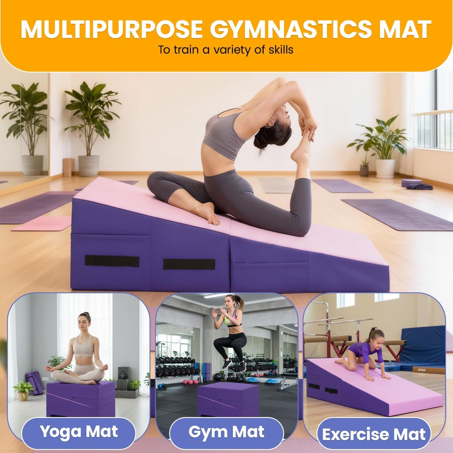BestMassage Gymnastics Mat Incline Mat Tumbling Mat Folding Gymnastic Tumbling Mat Indoor/Outdoor Exercise Mat Home Gym Yoga Mat with Handle