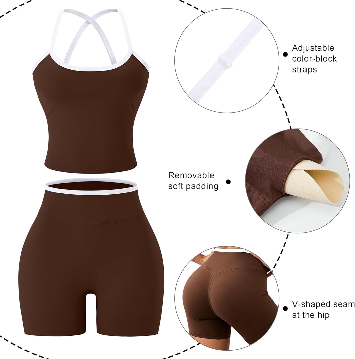 UOUA Womens Workout Set 2 Piece Gym Outfit High Waisted Tummy Control Shorts Halter Padded Sports Bra Tank Athletic Yoga Wear