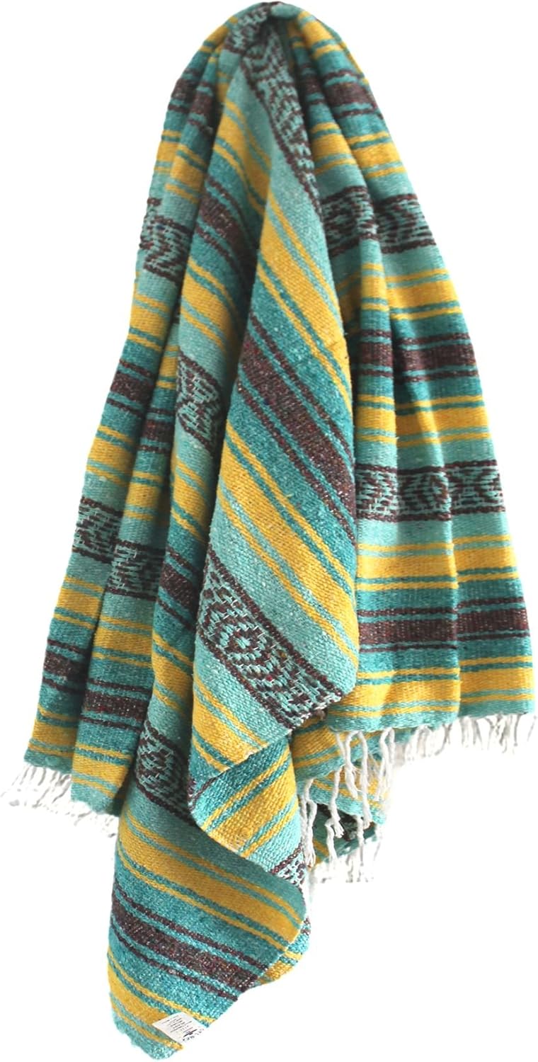 Del Mex Classic Mexican Blanket, Large Authentic Woven Falsa Throw (70"x50"), Artisan Southwest Décor for Beach, Yoga, Outdoors (Lavender)