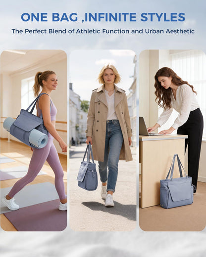 sportsnew Gym Bag for Women, 19L Yoga Mat Bag with Shoe Compartment & Wet Dry Pocket, Gym Tote Bag with Hook-and-loop Yoga Mat Holder, Quick Access Storage, for Workout Travel Pilates Dance