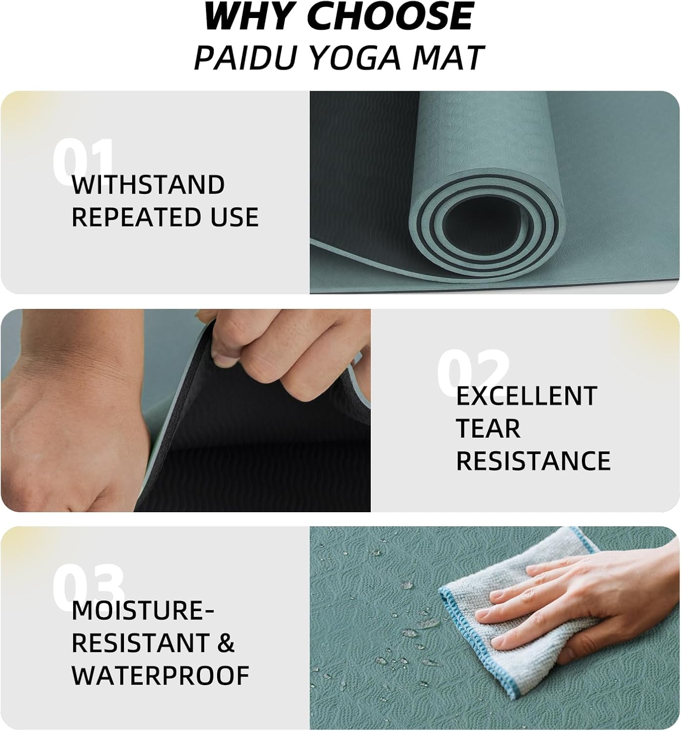 PAIDU Extra Long Wide Yoga Mat 76"x33"x2/5 Inch - Non Slip Thick Exercise Mat for Home Gym, Yoga, Pilates & Workouts