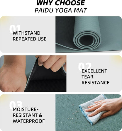 PAIDU Extra Long Wide Yoga Mat 76"x33"x2/5 Inch - Non Slip Thick Exercise Mat for Home Gym, Yoga, Pilates & Workouts