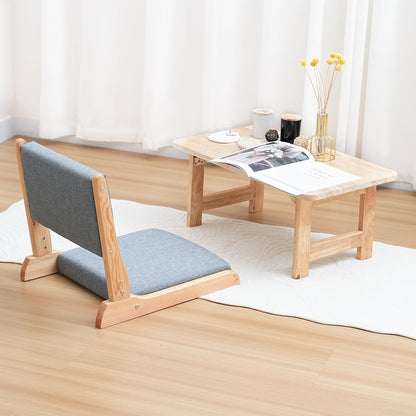 Japanese Floor Chair with Back Support, Foldable Meditation Chair, Legless Tatami Chair with Cushion, Floor Seat for Living Room, Bedroom, Bay Window (1, Gray)