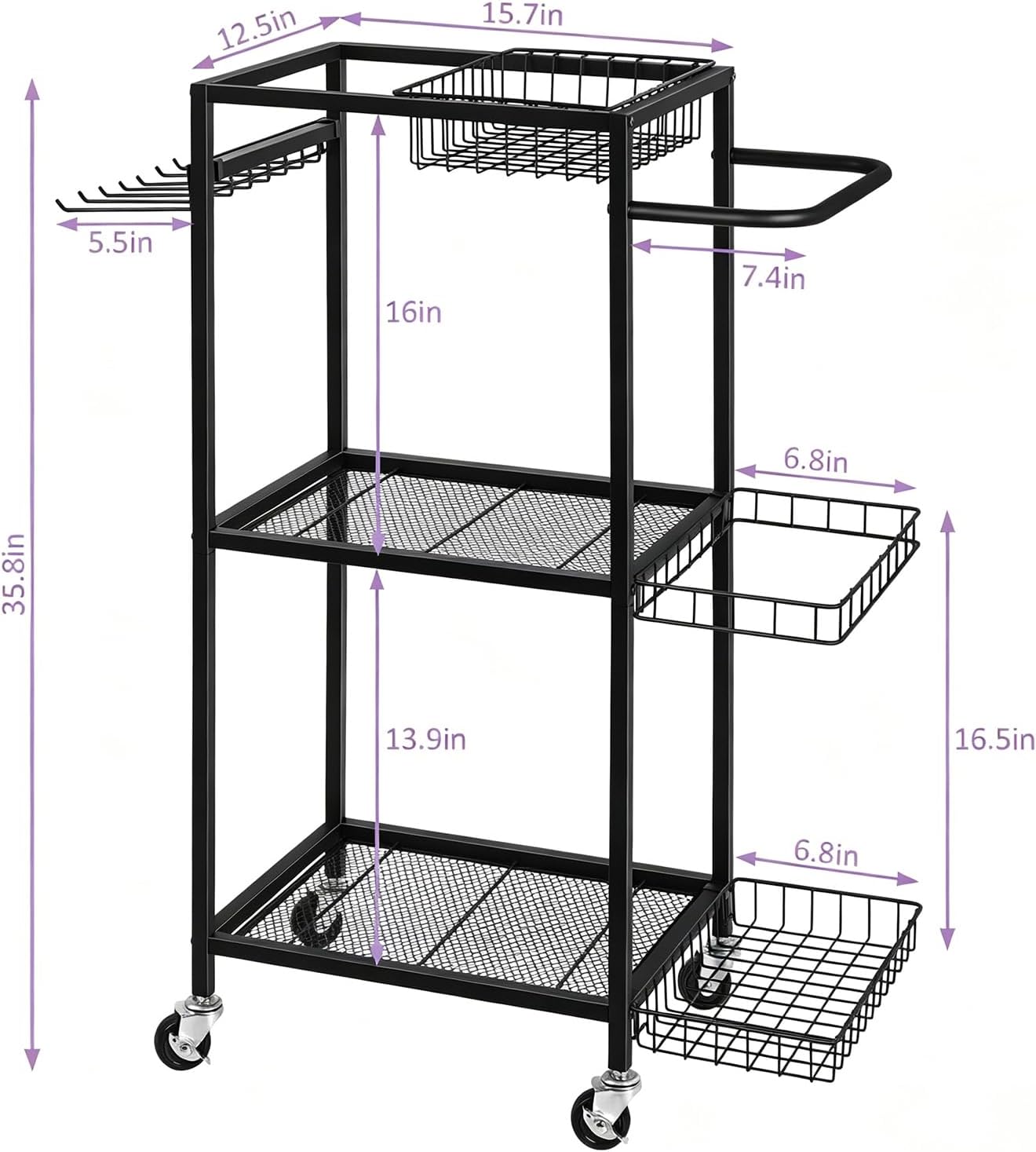 Workout Equipment Storage Rack Metal Yoga Mat Storage Rack, Weight Cart Home Gym Storage Rack with Wheels for Dumbbells, Yoga Mats, Kettlebells, Foam Rollers
