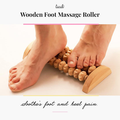tuuli Accessories - Wooden Foot Massager, Grooved Muscle Roller, Helps Ease Muscle Tension, Supports Blood Circulation, Natural Wood Therapy Massage Tools, 8 x 2 inches