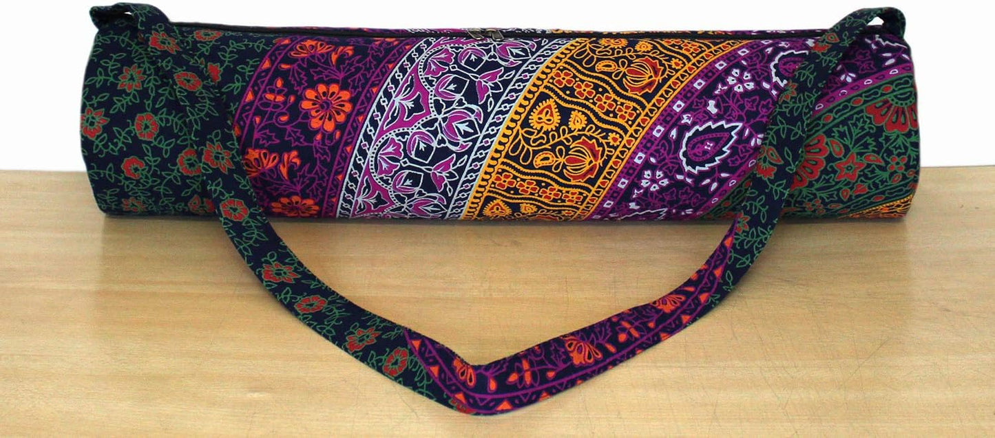INDIAN CRAFT CASTLE ICC Yoga Mat Bag Carrier Full-Zip Exercise Yoga Mat Carry Bag for Women Men with Multi-Functional Storage Pockets and Adjustable Shoulder Strap 26X6 Inches