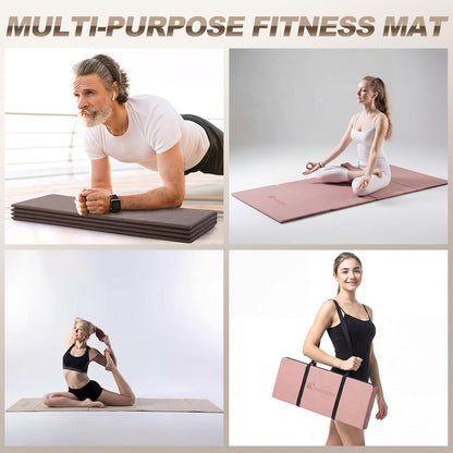 Nuanchu 3 Packs Foldable Yoga Mat Yoga Gift Non-slip Fitness Pilates Mats 6mm Thick with Strap Poe Material 69 x 24 x 0.24" Lightweight Multi-purpose Workout Mats for Exercise Home Travel