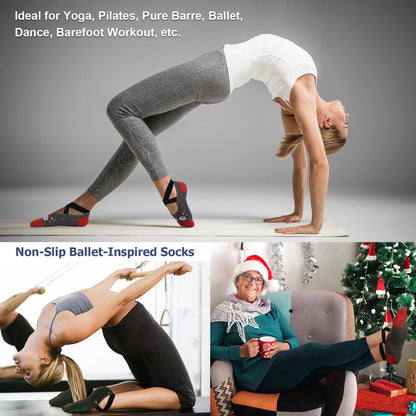 Ozaiic Pilates Socks for Women Non Slip Grip, Yoga Socks with Grippers for Barre, Hospital, Ballet, Dance, Barefoot Workout