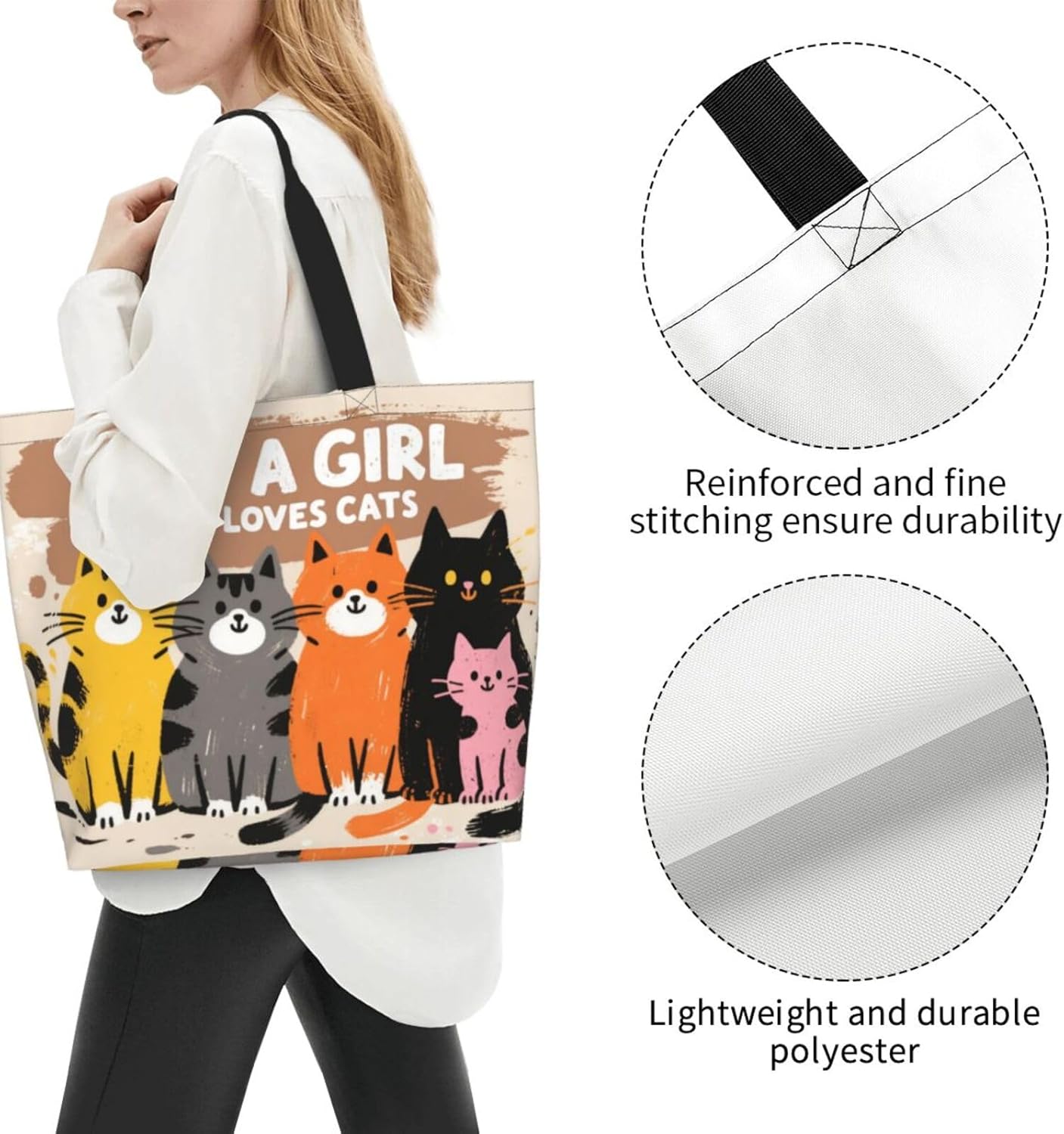 Tote Shoulder Bag Large Durable Reusable Eco-friendly Handbag Lightweight Stylish for Daily Use-19.7x15.7x5.9 Inch - Colors A