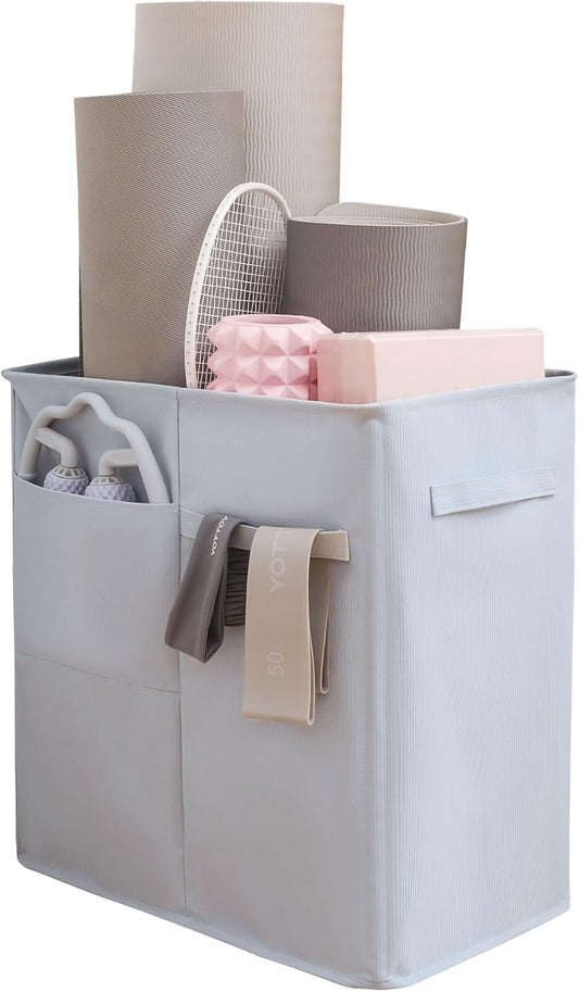Home Gym Storage Rack, Workout Organizer, Exercise Equipment Storage for Yoga Mat Straps, Thick Yoga Mat (Oatmeal Beige, Large)