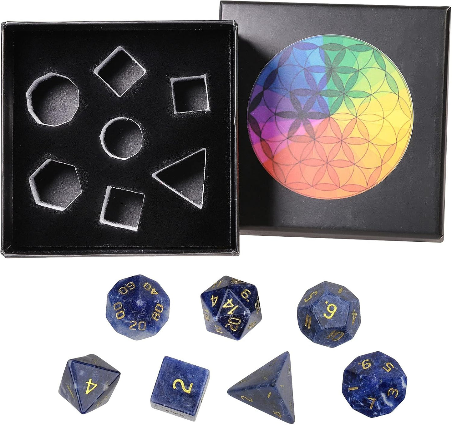 mookaitedecor 7 PCS Blue Howlite Turquoise Crystal Polyhedral DND Dice Set, Polished Tumbled Stones Dices for RPG MTG Table Games Home Decoration