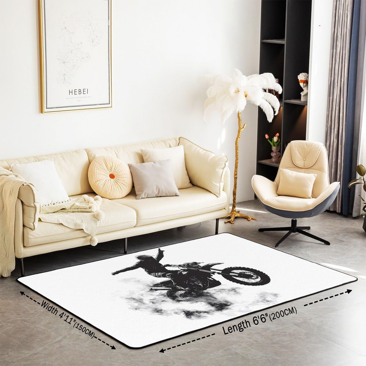Feelyou Dirt Bike Area Rug 3x5 Kids Extreme Sports Green Honeycomb Living Room Rugs for Bedroom Boys Girls Teens Racing Motocross Rider Decorative Carpet Rug Non-Slip Motorcycle Indoor Floor Mat