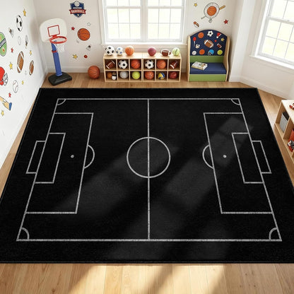 Sports Field Area Rug,5x7ft, Soccer Field Chalked Blackboard Football Stadium Board Painted Non-Slip Soft Carpet Floor Mat Indoor Living Room Bedroom Rugs Yoga Mat Home Decor