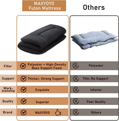 MAXYOYO Bohemian Retro Mattress Boho Floral Japanese Futon Mattress Tatami Floor Mat Foldable Portable Camping, Sleeping Pad, Lounger Couch Bed Full Size