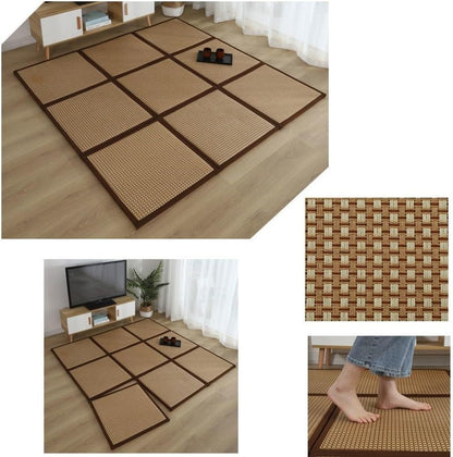 Japanese Tatami Mat, Rattan Tatami Mats, Bedroom Rattan Mat, Summer Floor Sleeping Mat Tatami Mattress, Indoor/Outdoor Rugs, Stitching Carpet Crawling Mats for Living Room Bedroom Playroom Yoga (Colo
