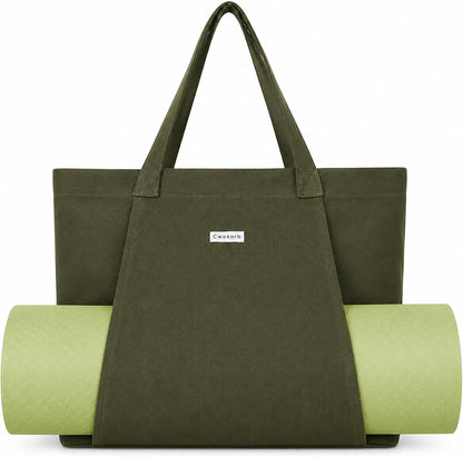 Yoga Mat Bag for Women, 100% Cotton Canvas Tote with Wet/Dry Pocket, Bottle Holder and Inner Zipper Pocket, 25L Carrier for Pilates and Travel