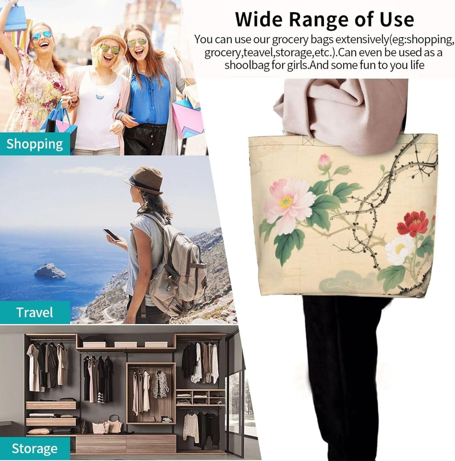 Tote Shoulder Bag Large Durable Reusable Eco-friendly Handbag Lightweight Stylish for Daily Use-19.7x15.7x5.9 Inch - Colors A