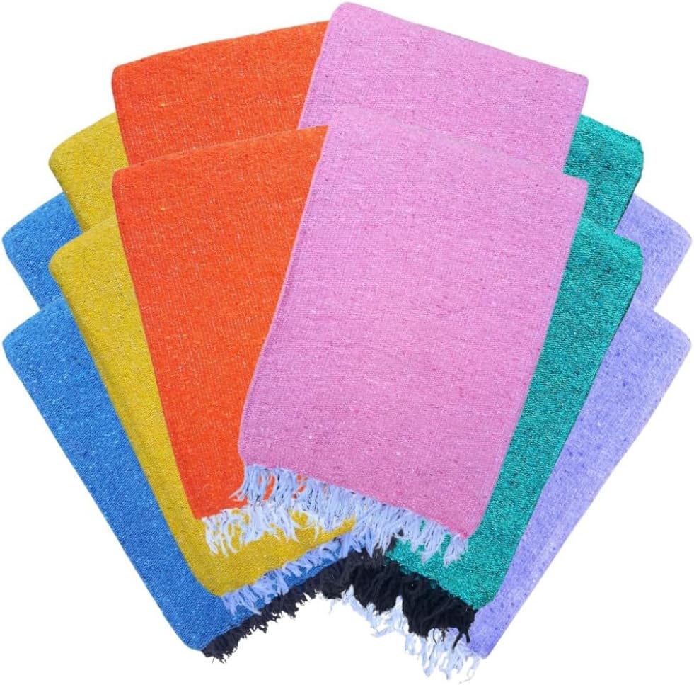 Open Road Goods Bulk Handmade Solid Color Yoga Blankets - Thick Mexican Blankets or Throws - Made for Yoga! (12 Pack, Black)