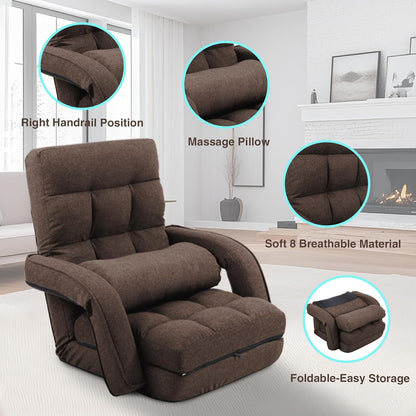 Adjustable Floor Chair for Adults with Back Support,5-Position Folding Lazy Sofa with Pillow, Gaming & Meditation Chair with Breathable Fabric - for Living Room, Bedroom, Office,Balcony (Brown)