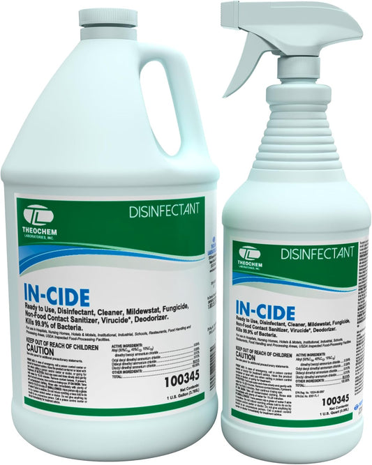 In-Cide Hospital Grade Disinfectant Spray - EPA Registered Cleaner Kills 99.9% MRSA, H1N1 - Home Office Clinic - Fresh Scent - 1 Gallon + 32oz Bundle