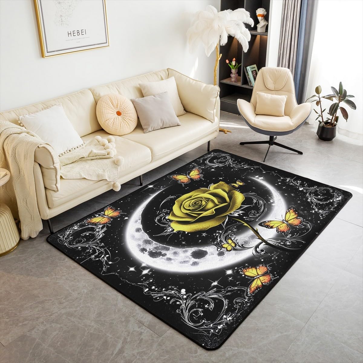 Feelyou Floral Rose Indoor Floor Mat Set,Romantic Blue Rose Rugs for Living Room Bedroom Area Rug 3x5,Boys Girls,Botanical Flower Rose Accent Rug Doormats Floor Mat for All Season